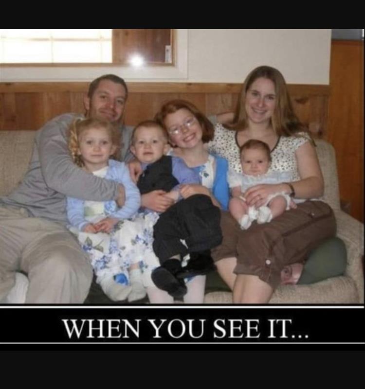 Creepy! This looks like a normal family photo until you see what’s hiding underneath mom