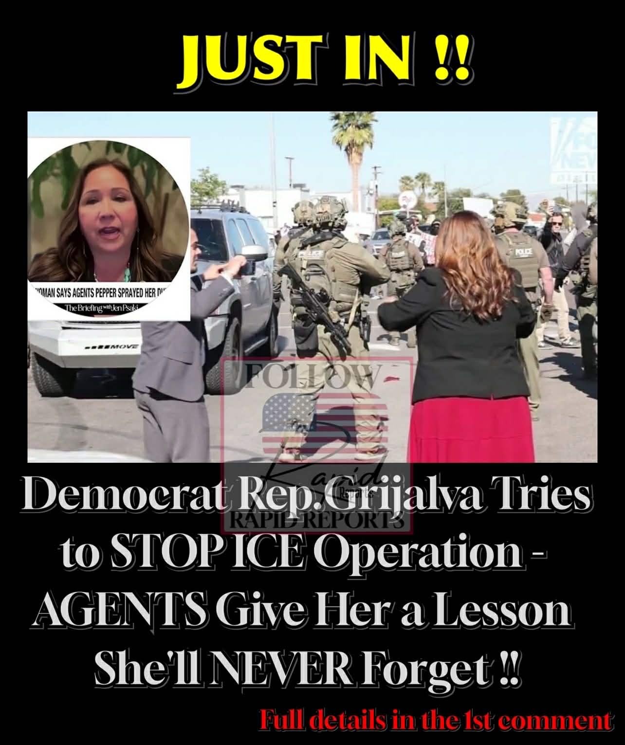 Democrat Rep. Grijalva is now crying on TV because a federal agent told her to GET OUT OF THE WAY !!