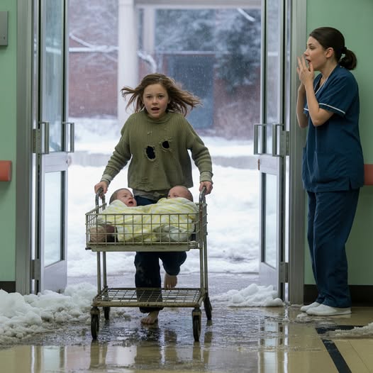 \”\”My mommy has been sleeping for three days.\”\” A 7-year-old girl pushed a shaky wheelbarrow for miles to save her newborn twins. What happened next left the entire hospital stunned. When the receptionist first saw her, she assumed it was a child playing. But the girl’s bare feet were covered in bl00d. Her voice cracked as she said, “Help… my little siblings won’t wake up.” A nurse raced toward her. The wheelbarrow was rusted, filthy. Inside, bundled in a faded yellow sheet, were two newborn babies. Twins. Completely still. “Where is your mommy?” the nurse asked as she carefully lifted the infants. The girl didn’t answer. Her eyes were swollen, raw from crying. Her whole body shook. “Where do you live? Who brought you here?” Still nothing. When the nurse checked the twins, her stomach dropped. They were cold. Too cold. “How long have they been like this?” she asked, voice urgent. The girl stared at the floor. “I… don’t know. My mommy has been sleeping for three days.” The emergency room fell quiet. “Sleeping?” She nodded. “She doesn’t move. She doesn’t open her eyes. And the babies stopped crying yesterday.” The nurse’s throat tightened. She exchanged a look with another nurse. In that instant, they both understood. “How far did you walk?” “From our house. Far. Mommy said… if something bad happened, I should come here because you help people.” Her legs were covered in cuts. Her palms blistered. Her lips dry and cracked. She had walked miles. Alone. Pushing a broken wheelbarrow with two silent newborns inside. After the twins were finally stabilized, a doctor asked gently, “And your daddy? Where is he?” “I don’t have a daddy,” the girl whispered. “And your mommy… is she still at the house?” She nodded slowly. A single tear fell down her cheek. “I’m going back for her… but first I had to save the babies.” No one could speak. Later that afternoon, police arrived at the address she managed to give. What they found inside that house changed everything. And the truth about the mother… no one had imagined it. To be continued in Comment 👇